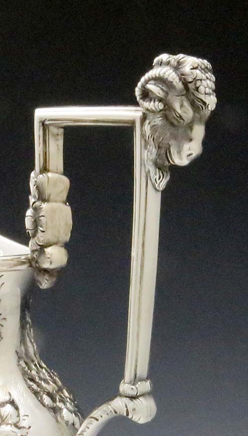 handle with ram's head A E Warner coin silver ewer landscape